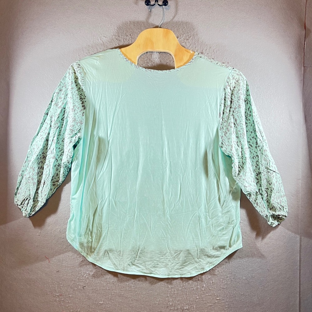 1218 | Nottibianche Abstract Print Cotton Blend Pajama Set Mint Green Womens 1X - Picture 3 of 12